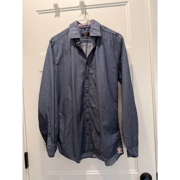 Pierre Cardin Other - Pierre Cardin Mens Medium Chambray Button Up Shirt Blue Floral Trim